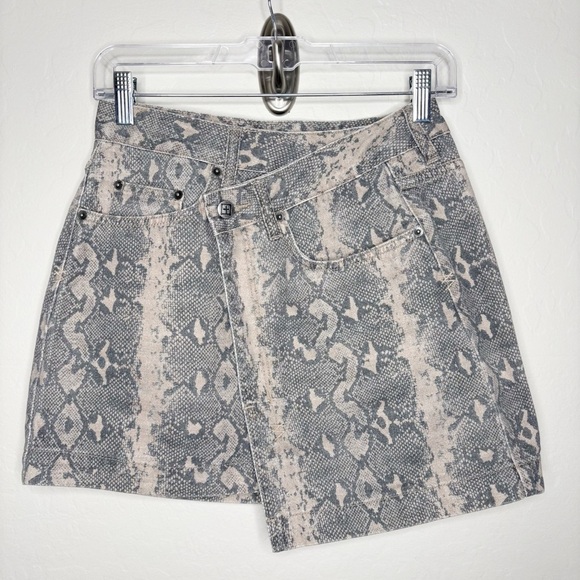 Ksubi Rap Skirt Gray Kobra-Print Asymmetrical Denim Wrap Mini Skirt Size 27 - Picture 2 of 12